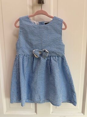 ABS Kids Girls 5 Classic Blue Gingham Picnic Bow-Front Sleeveless Dress